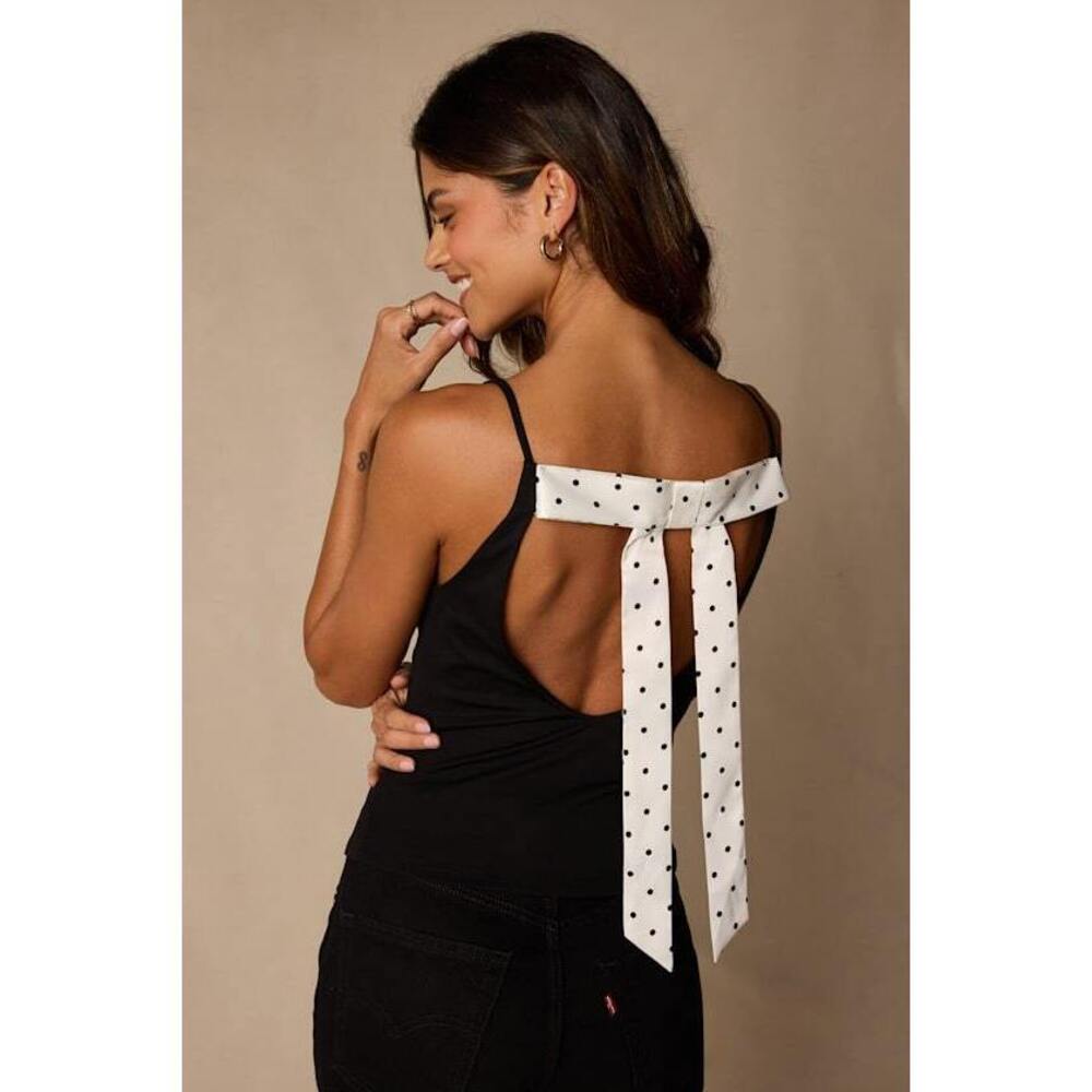 Lulus Giovanna Black Jersey Knit Bow Tank Top - Size S